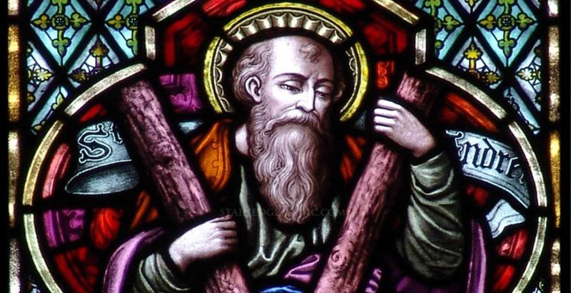 stained glass window of St. Andrew