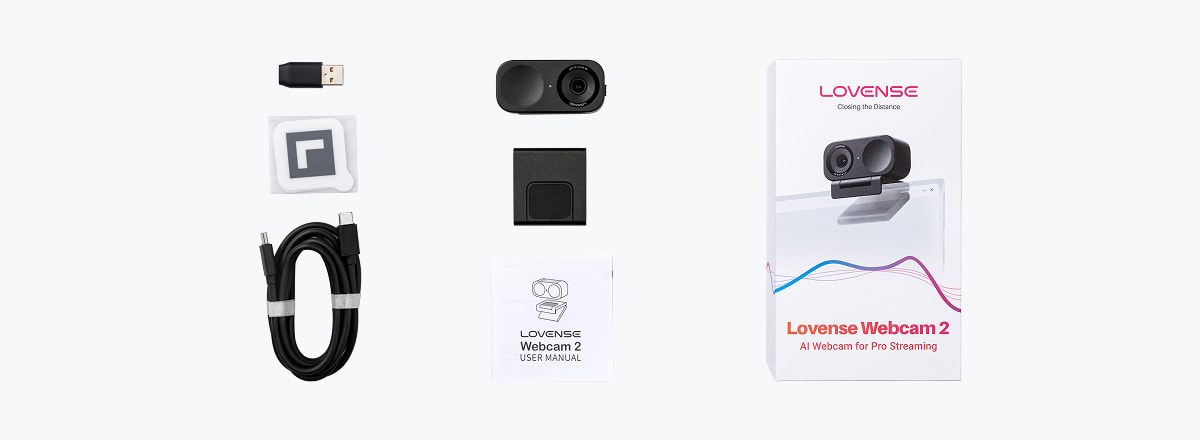 Todos los accesorios de embalaje incluidos con Lovense Webcam 2