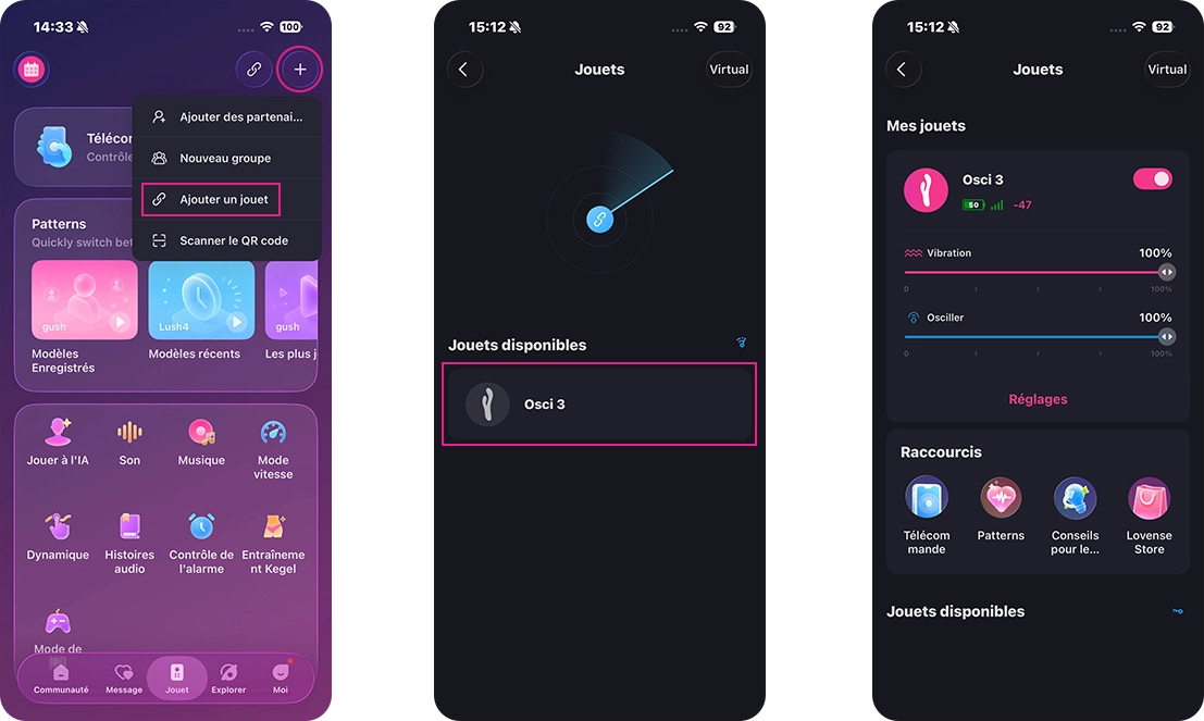 Interface Lovense Remote app pour contrôler un sextoy Lovense à distance
