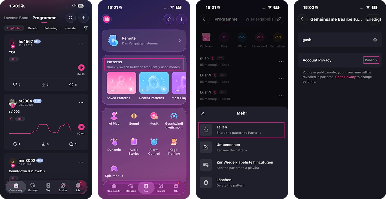 Unlimited vibration patterns available on Lovense Remote app.