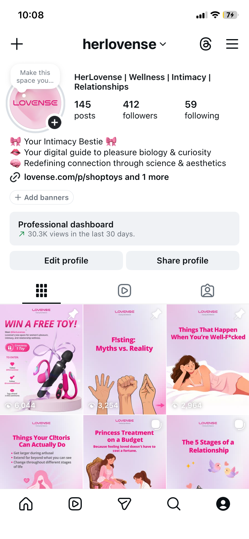 Account homepage example