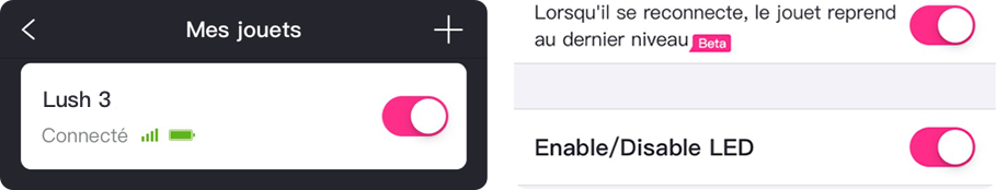 Vous pouvez allumer/éteindre les LED de l'antenne de Lush 2ème Gen via l'application Lovense Remote.