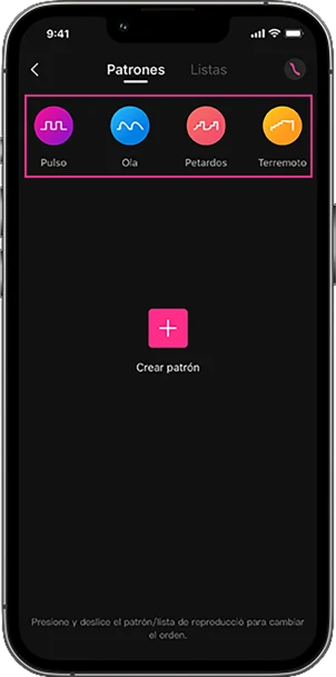 Patrones de vibración en la aplicación Lovense Remote.